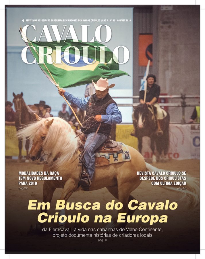 Capa da revista Cavalo Crioulo, edição Em Busca do Cavalo Crioulo na Europa.